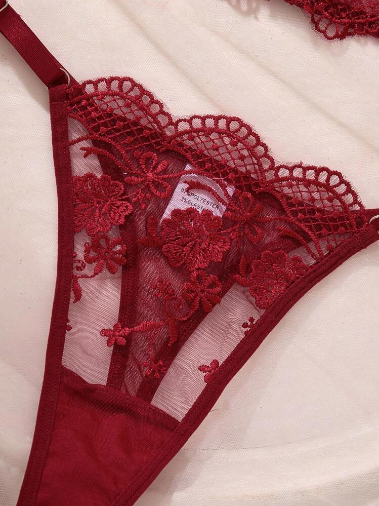 SHEIN Set de 2 piezas de lencería romántica blanca de sujetador largo para mujer - Burdeos - Añade 3