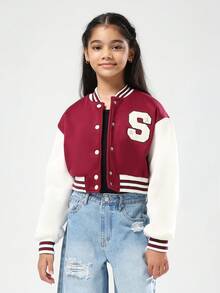 SUMWON Jaqueta Bomber de Letra Universitária Estilo Colegial da Equipe de Beisebol de Brooklyn, Camisa Universitária Cropped Bordô e Branca, Rua, Outono Inverno, Jovens e Adolescentes, Número 23 - Vinho - Visão 2
