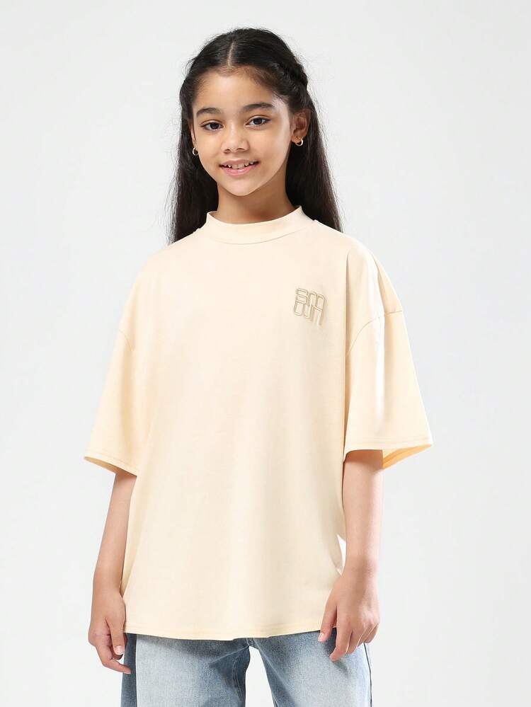 Oversized Cream T-Shirt With Logo Embroidery