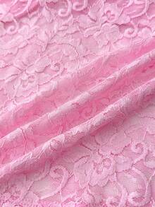 SHEIN TEENGIRL Cute & Sweet Pink V-Neck Semi-Sheer Lace Blouse, Elegant Short Sleeve Lace Top, Academic Style Pink Lace Top Lace Babydoll Top Pink Babydoll Top Girls Lace Top Sheer Lace Top Sheer Pink Top Pink Baby Doll Top Summer Knit Baby Doll Top Teen Girl Babydoll Top Girls Sheer Lace Top - Pink - View 7