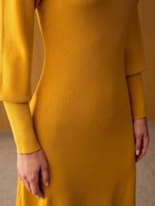 MOTF PREMIUM 罗纹针织A字形毛衣裙 - 芥末黃 - 查看 7