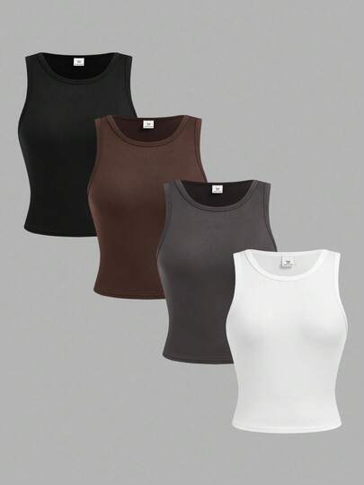 SHEIN Girlism 青少年女孩休闲纯色百搭短款吊带背心，适合所有季节