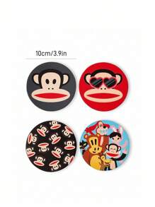 Paul Frank X SHEIN 4件套卡通猴子印花PU皮革杯垫，办公桌装饰，隔热，猴子，时尚 - 彩色 - 查看 4