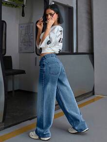 EURMUSE LOW WAIST DOUBLE POCKET BLUE JEANS WOMAN - Dark Wash - View 2