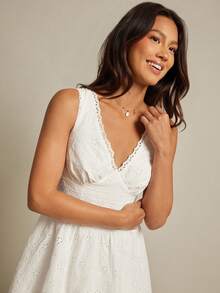 WESTFADE Váy ngắn không tay cổ chữ V hở vai buộc dây kiểu corset, dáng corset, dáng ôm ... - trắng - Xem 4