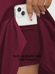 Easithlete 女士休闲运动纯色高腰口袋裙