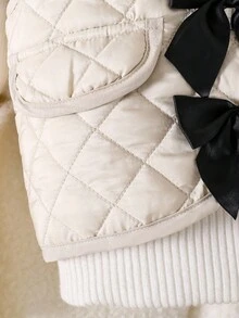 Young Girls Casual Cute Bowknot Quilted Vest - Apricot - View 5
