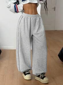 Coolane Quần ống rộng ống rộng màu xám Pháp thời trang dạo phố mùa thu dành cho nữ Lễ hội cổ điển ra ngoài Y2K Quần áo thể thao Athleisure - Màu Xám nhạt - Xem 2