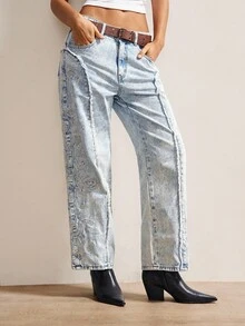 Bohemela 波西米亚乡村度假复古休闲纯色刺绣梭织宽松直筒女裤 - 淺藍色 - 查看 3