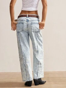 Bohemela 波西米亚乡村度假复古休闲纯色刺绣梭织宽松直筒女裤 - 淺藍色 - 查看 8