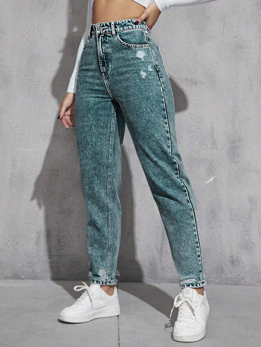 EURMUSE Jeans de mezclilla casuales de unicolor para mujer - Lavado ligero - Ver 1