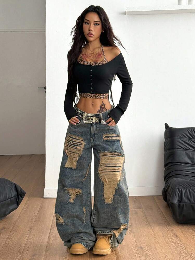 Coolane 女士基本款系带吊带背心短款假两件 T 恤 - 彩色 - 查看 2