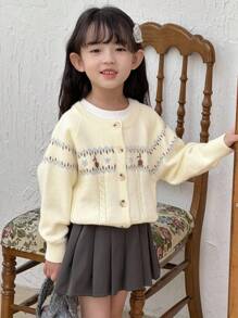 DAZY 少女碎花清爽甜美可爱开衫秋冬 - 白色 - 查看 7