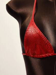 Zestiva Summer Beach Snakeskin Print Halter Bikini Set - Red - View 3