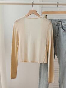 女童薄款简约时尚针织毛衣长袖开衫 - 卡其色 - 查看 2