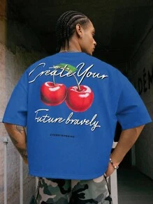 PAVTROS Áo thun nam dáng rộng in hình trái cây mùa hè nhiều màu sắc - Màu xanh lam - Xem 1