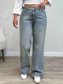 RueChic 100% Cotton High Waist Vintage Wideleg Jeans - Medium Wash - View 8