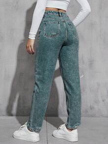EURMUSE Jeans de mezclilla casuales de unicolor para mujer - Lavado ligero - Ver 2