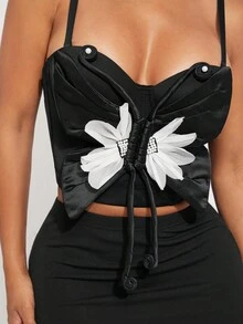 Radiana Black Summer 70's Birthday Party Disco Three-Dimensional Butterfly Halter Corset Top,Retro Siren Coquettish Prom Ball Valentine's Day Cruise Attire - Black - View 5