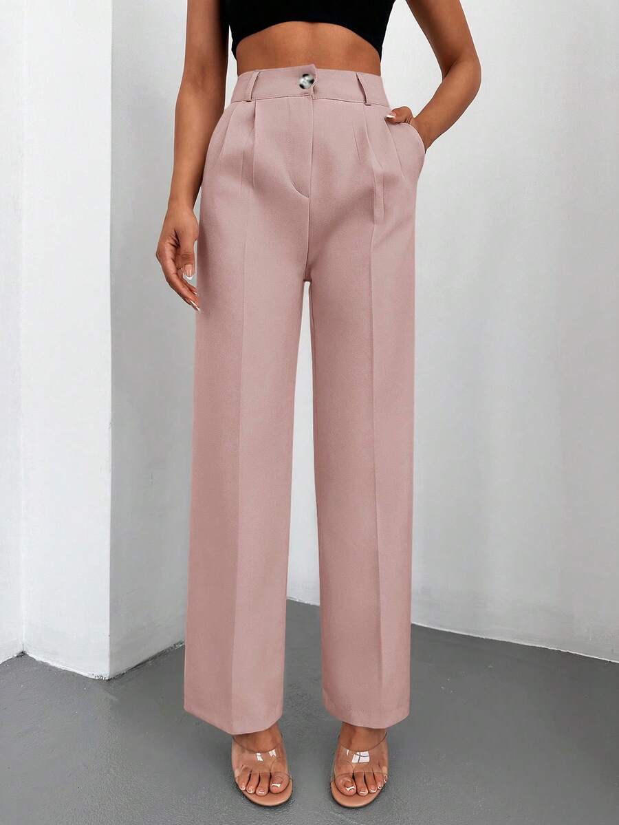 Solid Slant Pocket Straight Leg Suit Pants - Dusty Pink - View 1