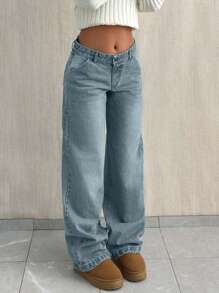 EURMUSE LOW WAIST BAGGY LOOSE STRAIGHT LEG JEAN - Light Wash - View 3