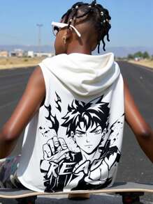 SHEIN Tween Boy Casual Cartoon Character & Letter Print Hoodie Top