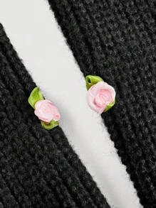 SHEIN Unity 女士 3D 花卉装饰无袖开衫 - 黑色 - 查看 3