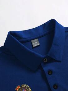 Calvornis Men's Letter Printed Short Sleeve Casual Commuter Polo Shirt - Blue - View 3