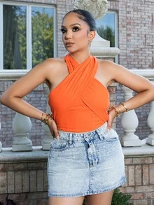 Melissa Matos Women's Summer Casual Backless Halter Tank Top - Orange - View 4