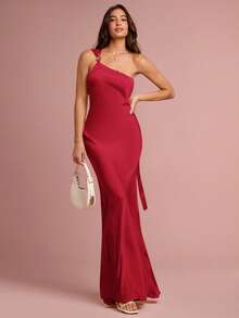 Enchnt Women's Elegant Solid Color Backless Dress - Red - View 3