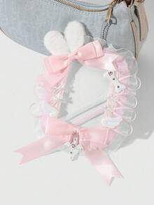 ROMWE Kawaii 1 chiếc nơ ruy băng bằng acrylic hình thỏ nhồi bông màu hồng và trắng chất lượng cao dành cho bé gái dễ thương và ngọt ngào, có cánh, trái tim đính đá, thánh giá, ren trang trí, móc khóa và mặt dây chuyền túi bằng acrylic, thích hợp cho nhân viên văn phòng, sinh viên, trang phục hàng ngày, quà tặng ngày lễ - Hồng - Xem 2
