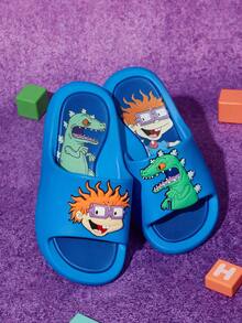 Nick 90s | SHEIN 可爱卡通恐龙和卡通人物图案儿童一脚蹬拖鞋，适合幼儿和儿童，防滑速干淋浴滑梯，轻便耐用的 EVA 材质，适合室内、浴室、游乐场、游泳池、海滩室内室外 - 藍色 - 查看 10