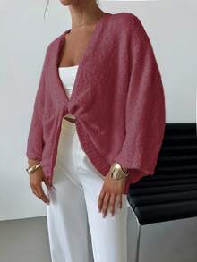 EURMUSE Pulover minimalist elegant, lejer, cu decolteu în V încrucișat pentru femei