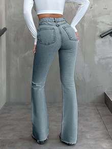 EURMUSE Casual Versatile Button Slim Flare Leg Women Jeans - Light Wash - View 2