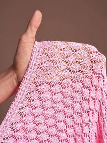 Slaydiva Đầm len dài không tay màu hồng trơn lãng mạn, cổ yếm, vạt tua rua, dành cho nữ, size lớn, mùa đông thu. - Hồng - Xem 10