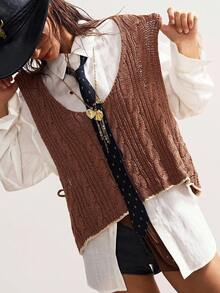 Bohemela 波西米亚风复古编织侧系带女式针织上衣 - 棕色 - 查看 3
