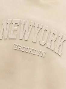 SHEIN ChillGRL 2件套青少年女孩城市名称3D图案针织连帽衫+针织喇叭裤套装