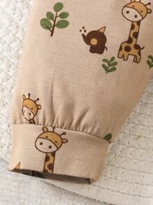 SHEIN Infant Long Sleeve Top With Full Print Giraffe Pattern & Pants Set - Apricot - View 7