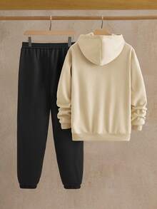 HIMLAND 2 件套男士休闲宽松针织落肩连帽衫套装男士休闲套装男士运动服套装连帽衫和运动裤套装男士连帽衫套装慢跑裤套装适合男士，秋季服装，冬季 - 彩色 - 查看 2