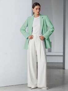 EURMUSE Decor Pocket Single Breasted Blazer Workwear  - Mint Green - View 5