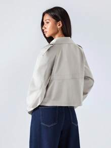 LYSMO 2025 新款极简主义秋季女式风衣，通勤双排扣风衣，适合外出、返校、毕业、街头服饰和斯德哥尔摩风格，适合返校、返校节、教师、机场和旅行，适合女士商务休闲女士 - 綠色 - 查看 2