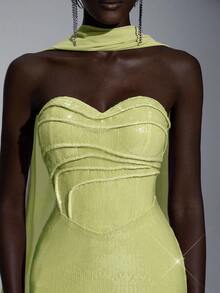 Elitara 优雅奢华的薰衣草色亮片 V 领褶皱紧身胸衣美人鱼下摆正式礼服，适合女士正式晚礼服 - 綠色 - 查看 8