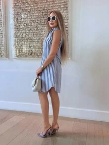 Cioccolato Contrast Color Striped Tank Dress - Multicolor - View 5
