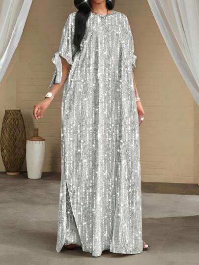 SHEIN Lady 节日连衣裙加大码热销钻石印花短袖女式长袍宽松垂坠节日新娘送礼会礼服沙滩女式高腰修身长裙