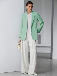 EURMUSE Decor Pocket Single Breasted Blazer Workwear  - Mint Green - View 3