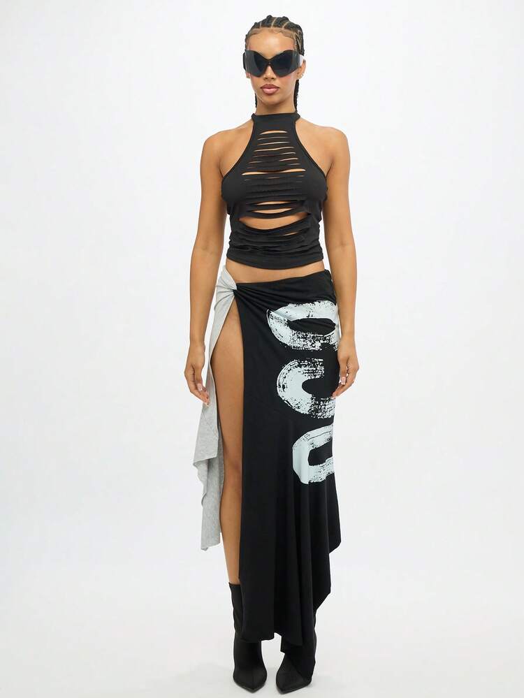 SUMWON WOMEN Canotta con scollo all'americana effetto consumato e design strappato