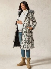 Boho Mama 孕妇简约印花多功能长袖三合一夹克 - 黑色 - 查看 4