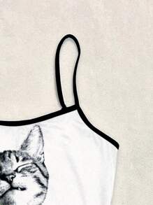 Attitoon 女士休闲性感吊带背心可爱猫咪印花紧身吊带背心，适合夏季、Y2K、街头风格