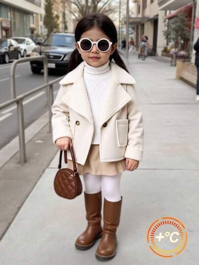 SHEIN Baby Girls Thermal Lined Casual Versatile Jacket, Suitable For Outings And Shopping Baby Girl Jacket Baby Girl Winter Coat Baby Girl Fleece Jacket Baby Girls Jacket Baby Girl Fall Jacket