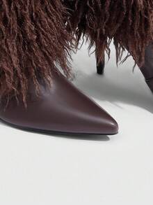 CUCCOO SZL 全新欧美时尚女式仿皮毛细高跟中筒/及膝靴 - 咖啡棕 - 查看 6